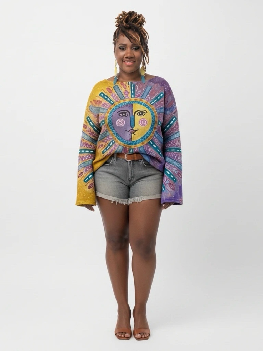 Amazon Sun & Moon Colorblock Pullover Sweater - Yellow & Purple